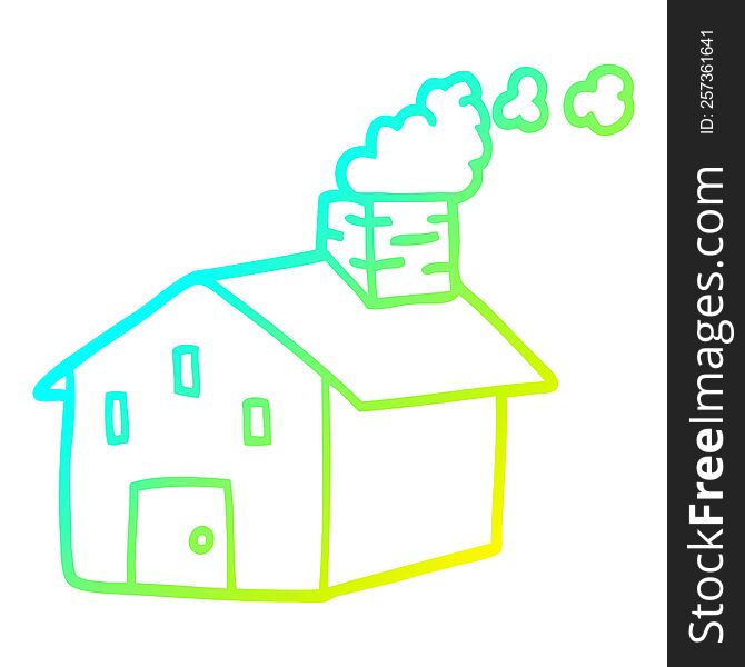 cold gradient line drawing cartoon house with smoking chimney