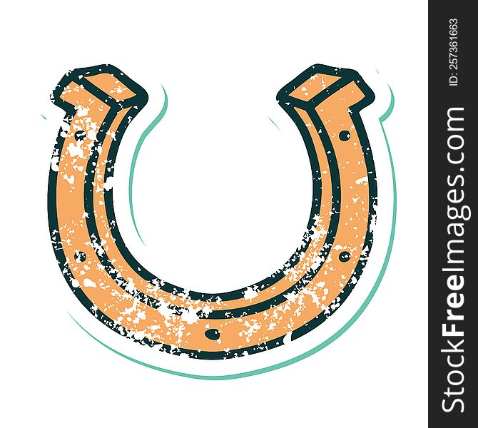 Distressed Sticker Tattoo Style Icon Of A Horse Shoe