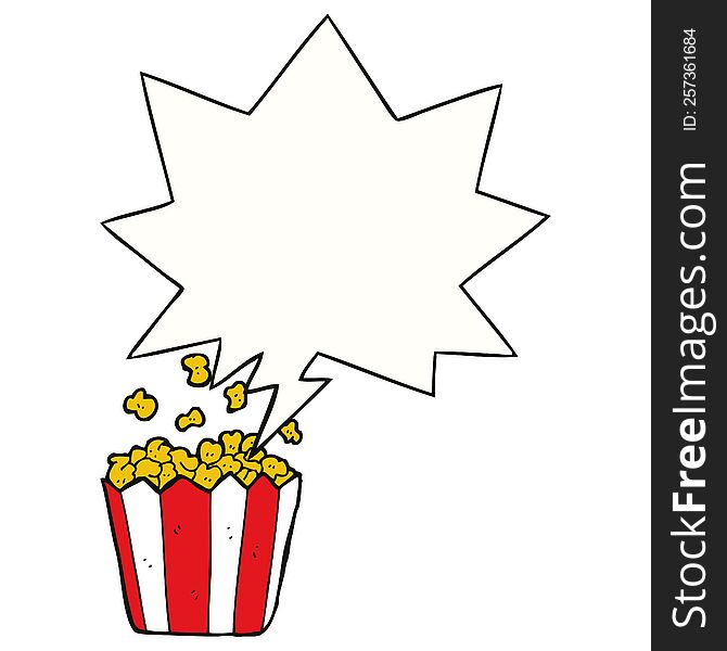 cartoon popcorn with speech bubble. cartoon popcorn with speech bubble