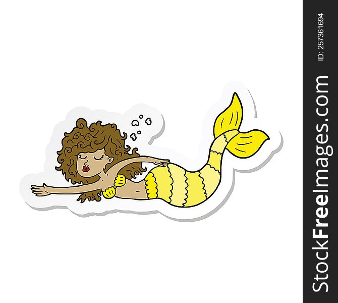 Sticker Of A Cartoon Mermaid