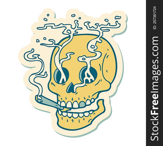 Tattoo Style Sticker Of A Skull Smoking