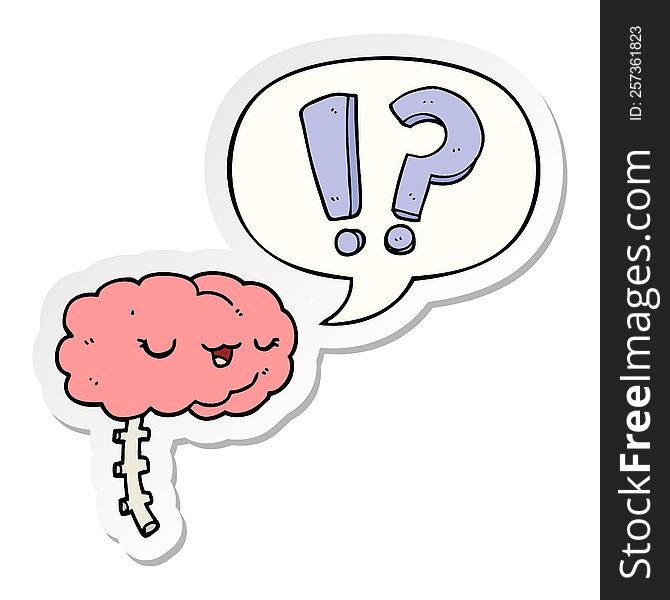 cartoon curious brain with speech bubble sticker