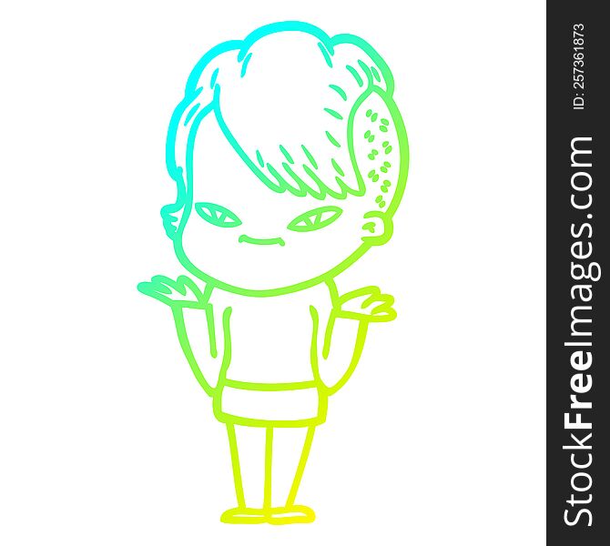 Cold Gradient Line Drawing Cute Cartoon Girl With Hipster Haircut