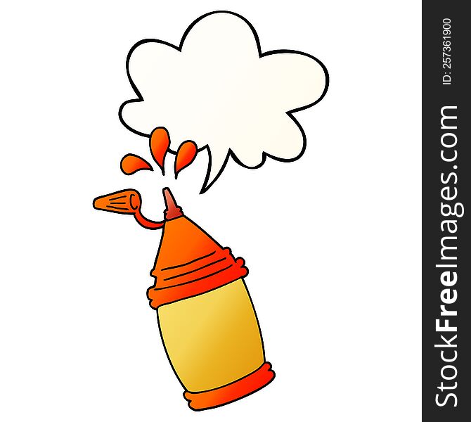cartoon ketchup bottle with speech bubble in smooth gradient style