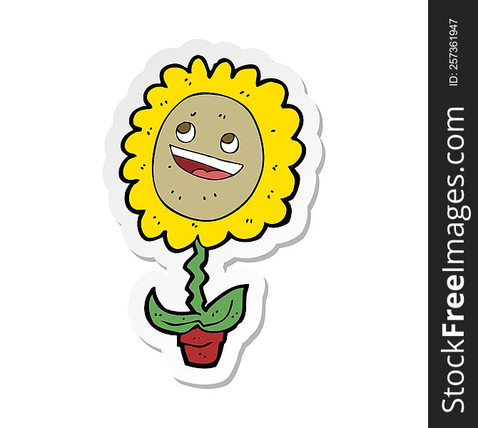 sticker of a cartoon happy sunflower