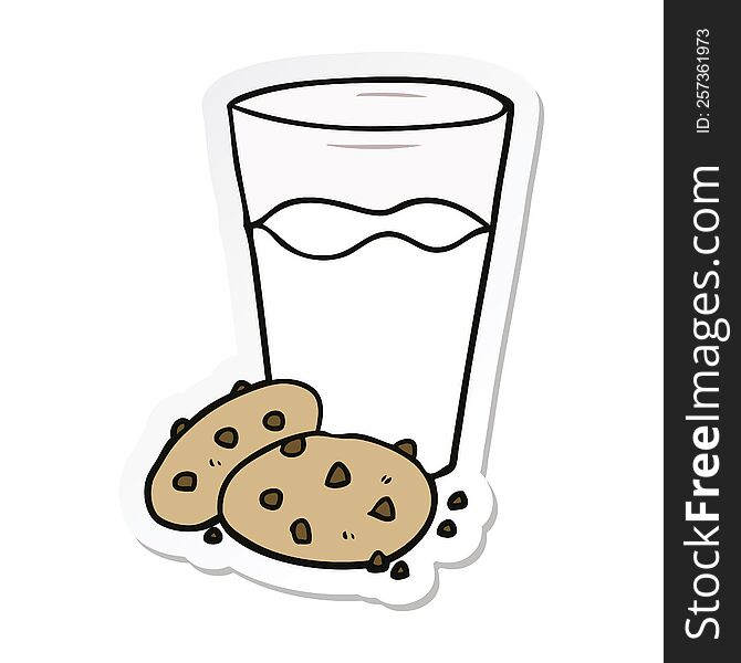 Sticker Of A Cartoon Cookies And Milk