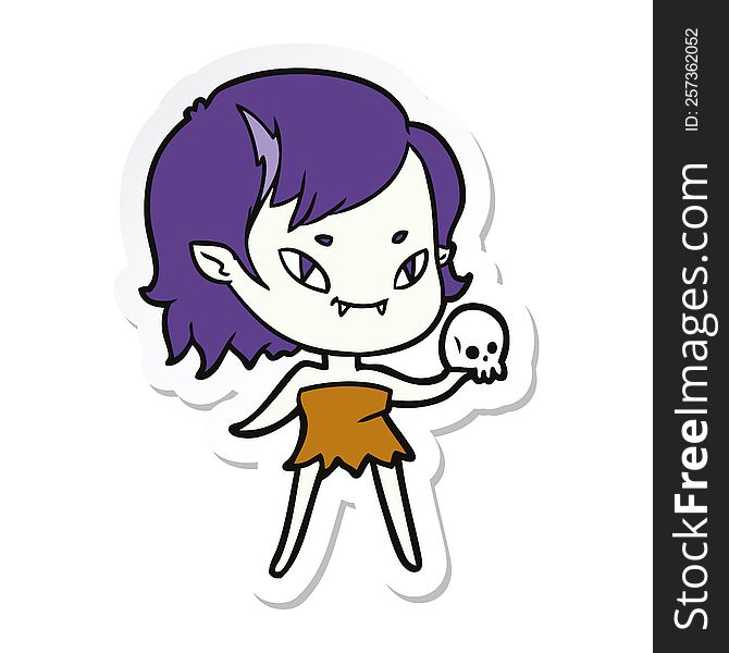 sticker of a cartoon friendly vampire girl with skull