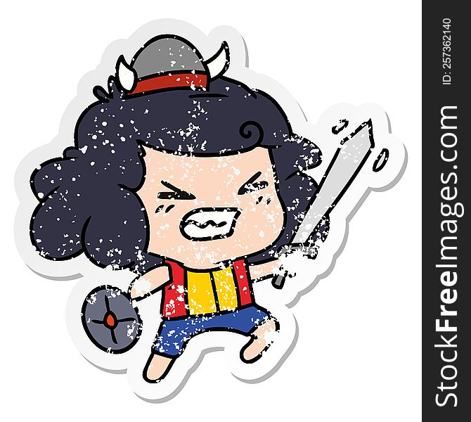 Distressed Sticker Cartoon Of Kawaii Viking Child