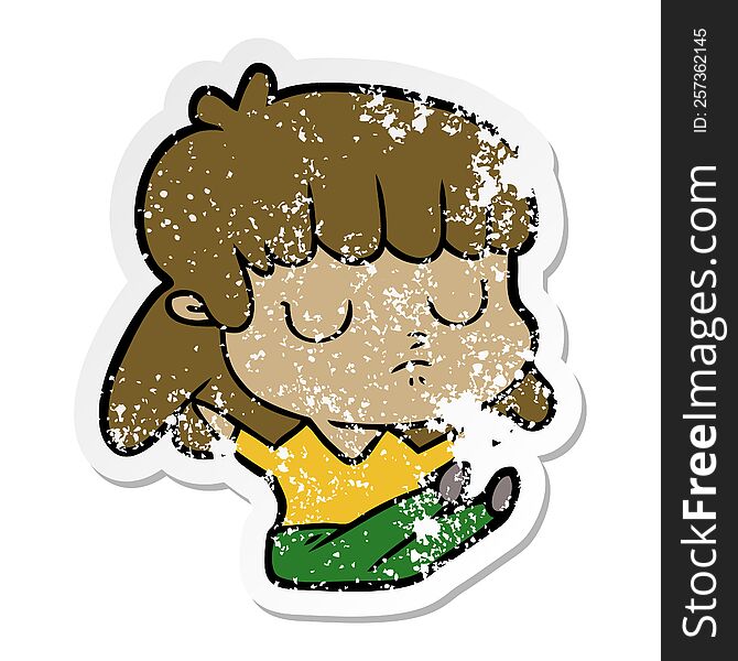 Distressed Sticker Of A Cartoon Indifferent Woman Sitting