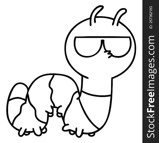 line doodle of a cute bug wearing sunglasses