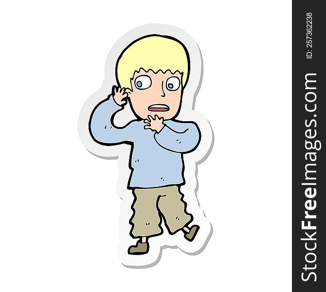 Sticker Of A Cartoon Frightened Boy