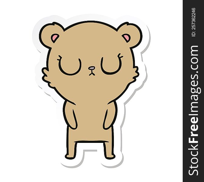 sticker of a peaceful cartoon bear