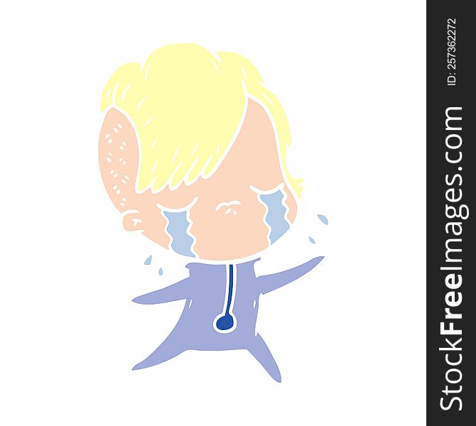 flat color style cartoon crying girl wearing space clothes