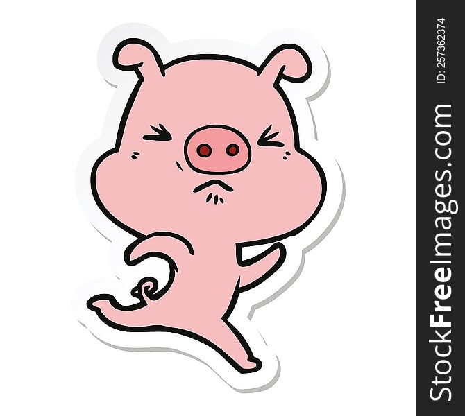 Sticker Of A Cartoon Annoyed Pig Running