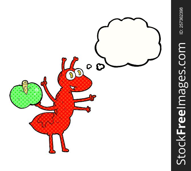 thought bubble cartoon ant with apple