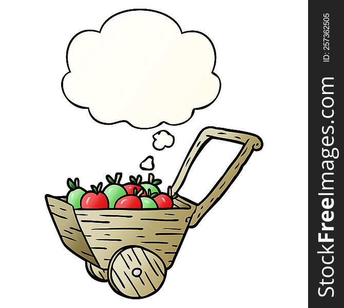 Cartoon Apple Cart And Thought Bubble In Smooth Gradient Style