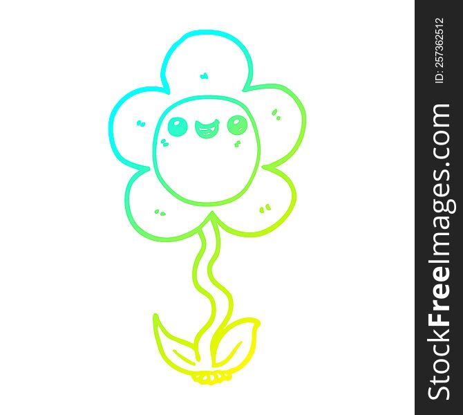 Cold Gradient Line Drawing Cartoon Flower