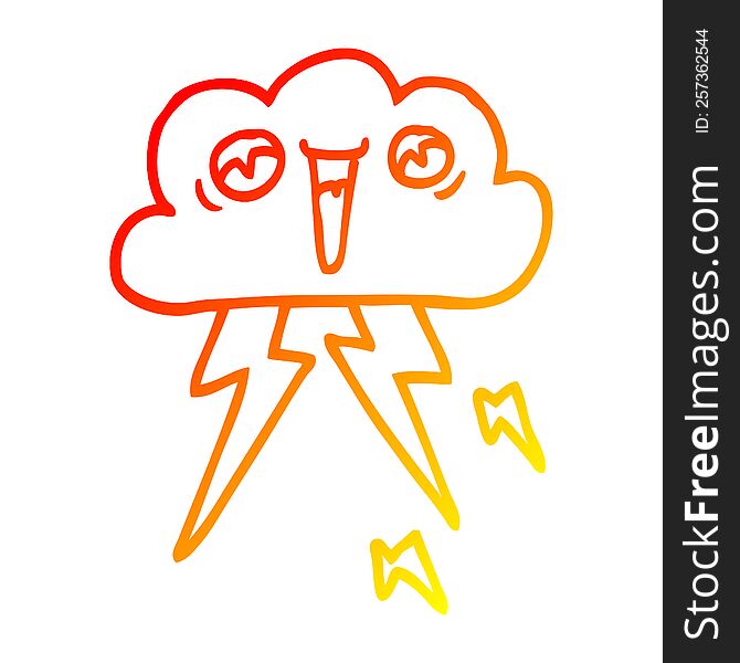 Warm Gradient Line Drawing Cartoon Of Thunder Cloud
