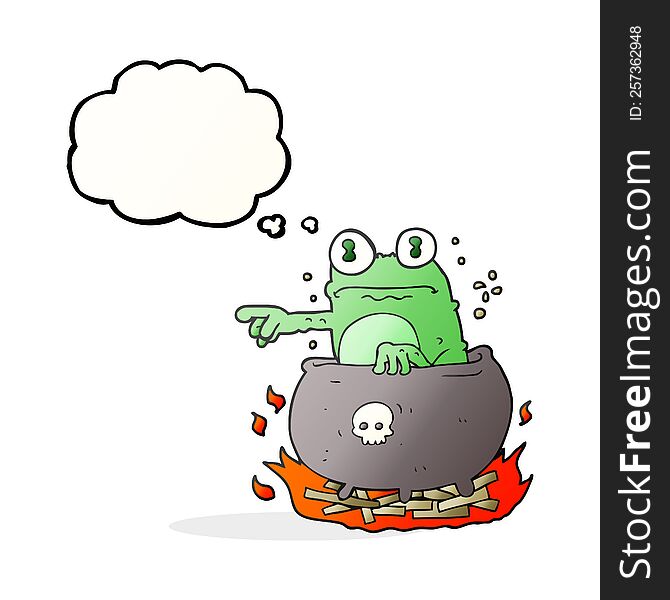 Thought Bubble Cartoon Halloween Toad In Cauldron