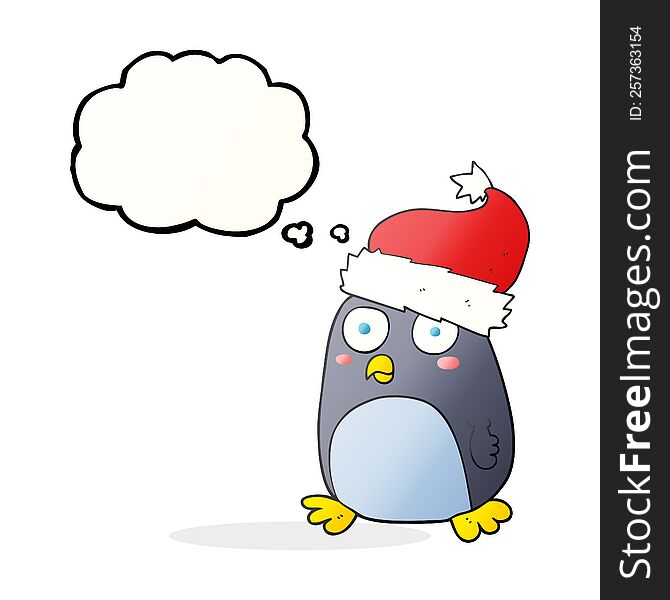 Thought Bubble Cartoon Penguin In Christmas Hat