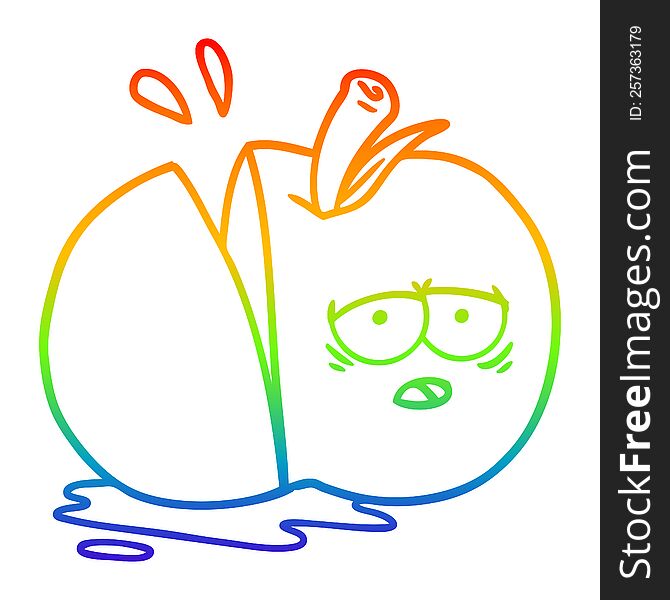 Rainbow Gradient Line Drawing Cartoon Sliced Apple