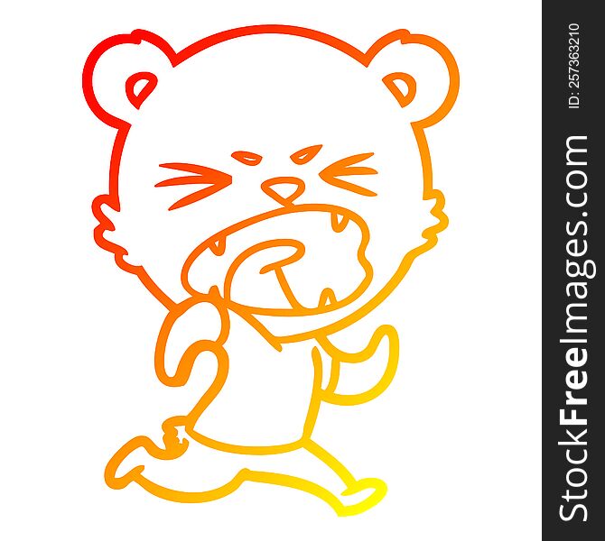 Warm Gradient Line Drawing Angry Cartoon Bear Running