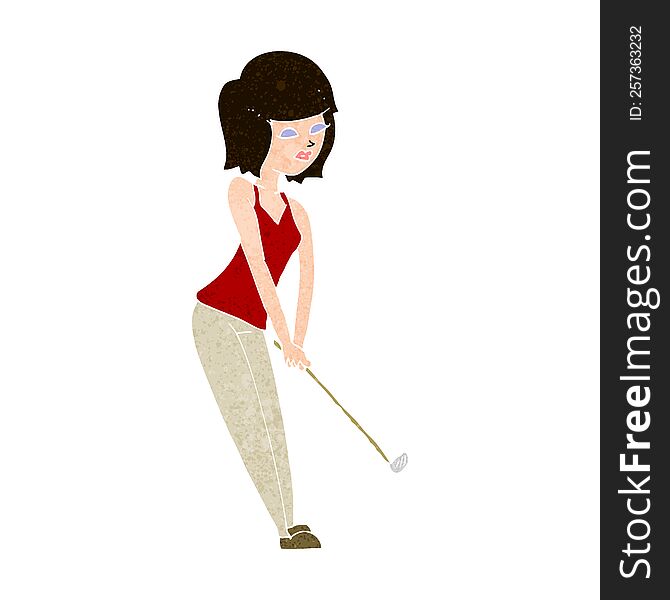 cartoon woman playing golf