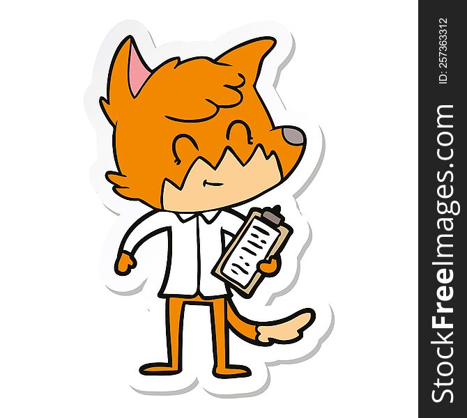 Sticker Of A Cartoon Friendly Fox Manager