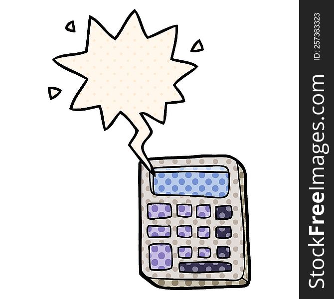 cartoon calculator with speech bubble in comic book style