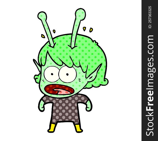 cartoon shocked alien girl. cartoon shocked alien girl