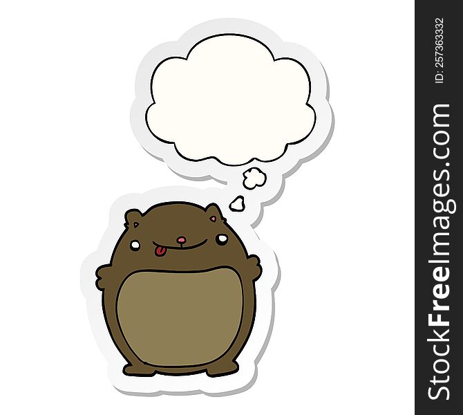 cartoon fat bear with thought bubble as a printed sticker