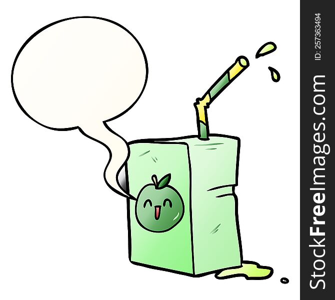 cartoon apple juice box and speech bubble in smooth gradient style