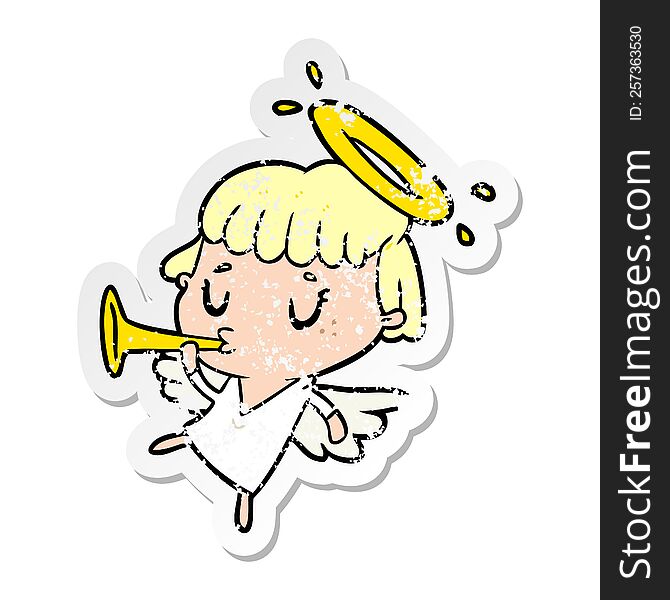 distressed sticker of a cartoon angel
