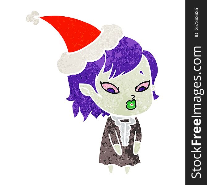 Cute Retro Cartoon Of A Vampire Girl Wearing Santa Hat