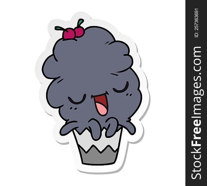 Sticker Cartoon Of Kawaii Octopus Cupcake