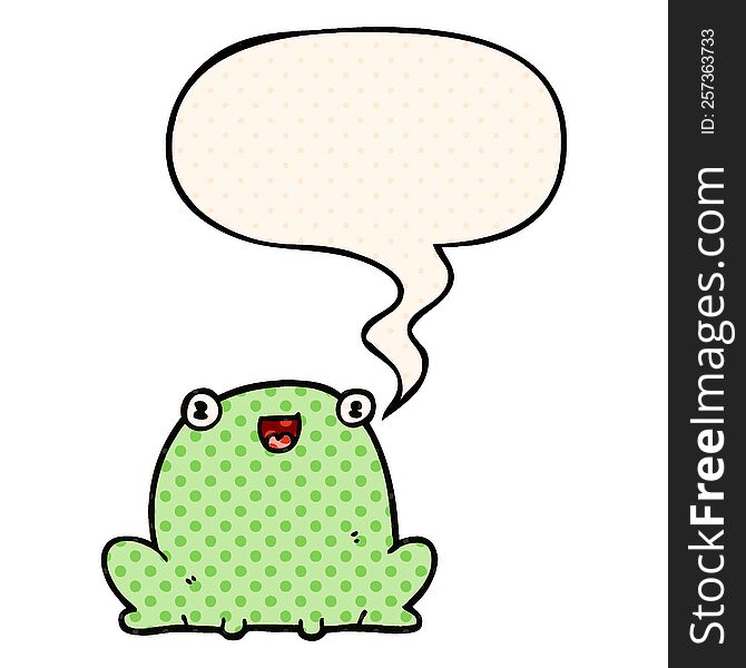 cute cartoon frog with speech bubble in comic book style