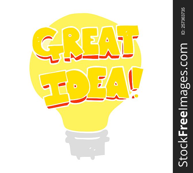 Flat Color Illustration Of A Cartoon Great Idea Light Bulb Symbol