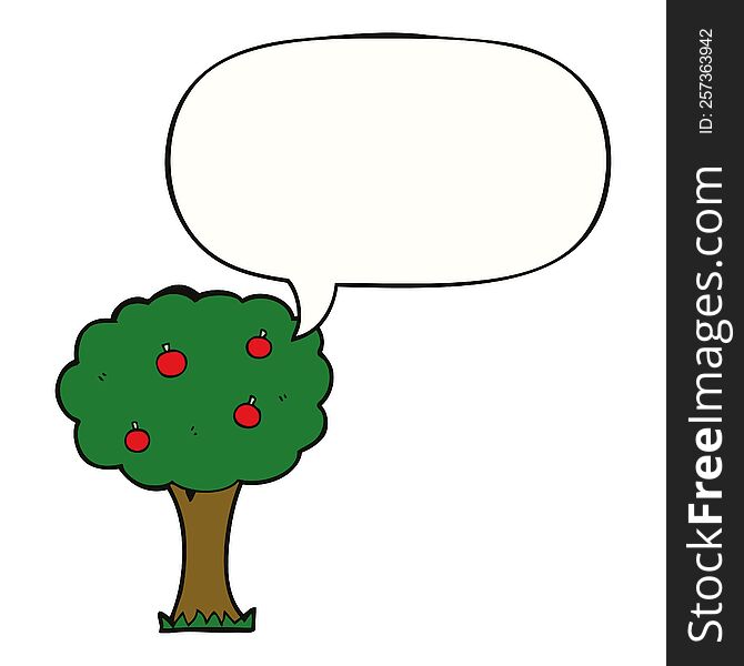 cartoon apple tree with speech bubble. cartoon apple tree with speech bubble