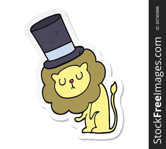 Sticker Of A Cute Cartoon Lion Wearing Top Hat