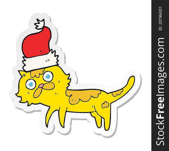 Sticker Of A Cartoon Cat Wearing Christmas Hat