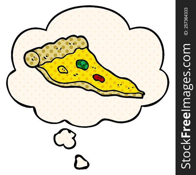 Cartoon Pizza And Thought Bubble In Comic Book Style