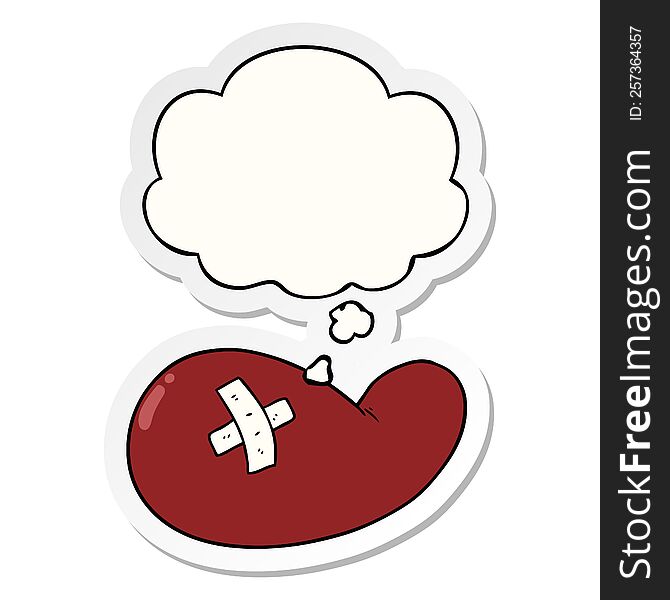 cartoon injured gall bladder with thought bubble as a printed sticker