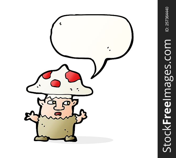 Cartoon Little Mushroom Man With Speech Bubble