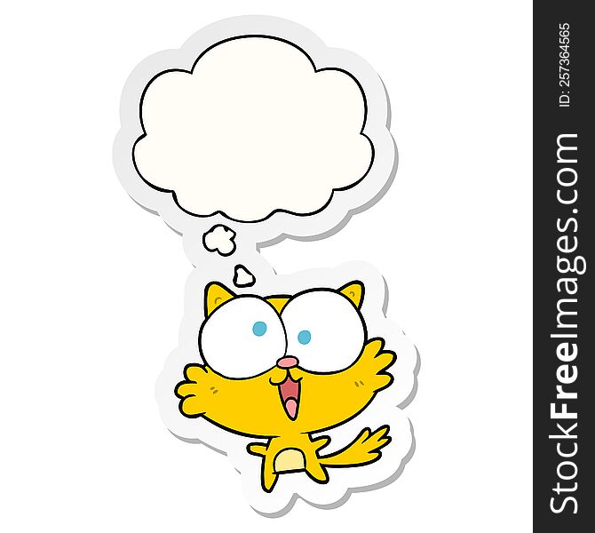 Crazy Cartoon Cat And Thought Bubble As A Printed Sticker