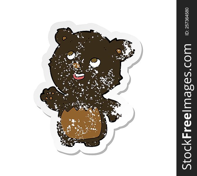 retro distressed sticker of a cartoon happy little teddy black bear