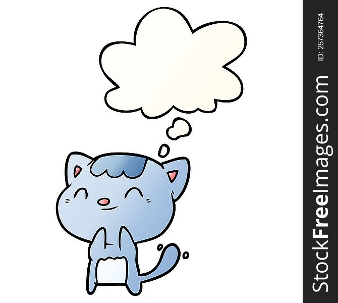 Cartoon Happy Cat And Thought Bubble In Smooth Gradient Style