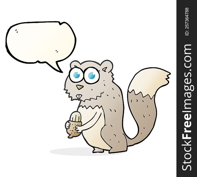 freehand drawn speech bubble cartoon angry squirrel with nut