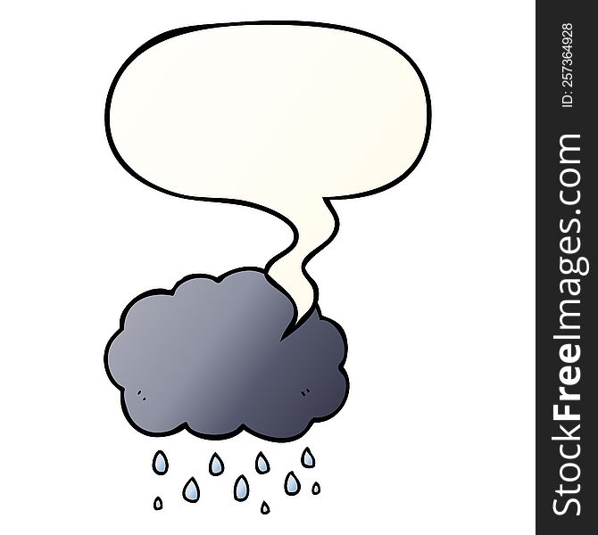 cartoon cloud raining with speech bubble in smooth gradient style