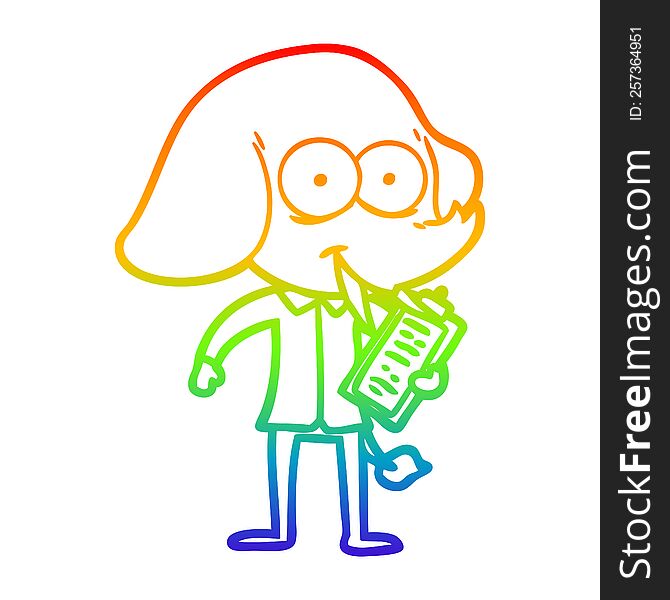 Rainbow Gradient Line Drawing Happy Cartoon Elephant