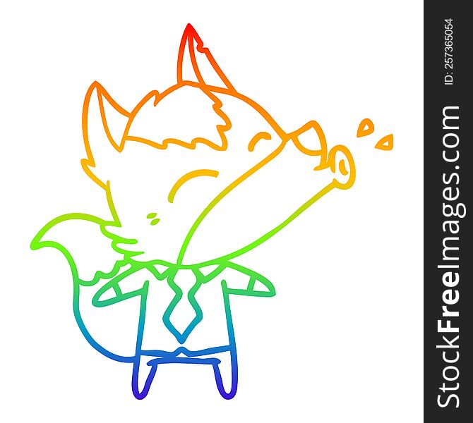 Rainbow Gradient Line Drawing Howling Wolf Boss Cartoon